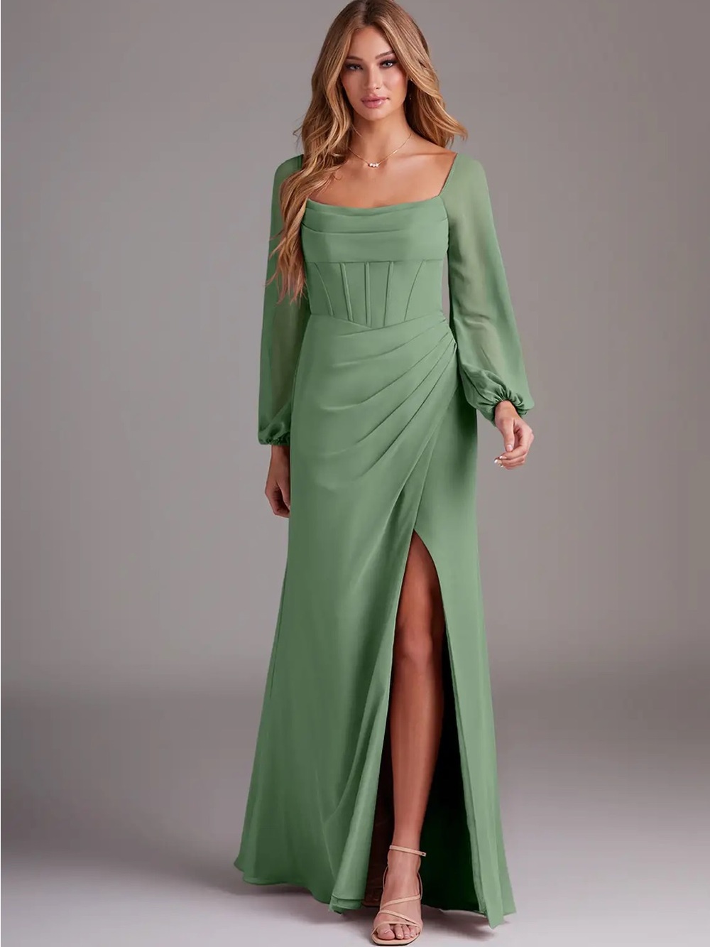 Azazie Charissa Sheath Long Sleeve Chiffon  Bridesmaid Dress